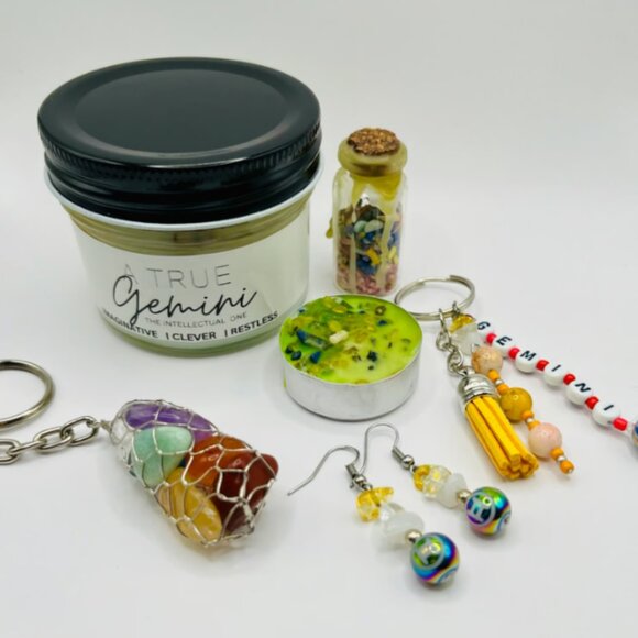 GEMINI GIFT Zodiac Healing Crystal Gift Set (6 pc) - FREE abundance candle - Picture 1 of 3